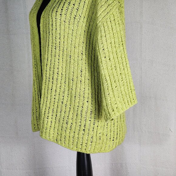 Chico's Lime Open Cotton Poly Open Weave 3/4 Sleeve Sweater Chico Sz 3 US XL 16 - Picture 9 of 16